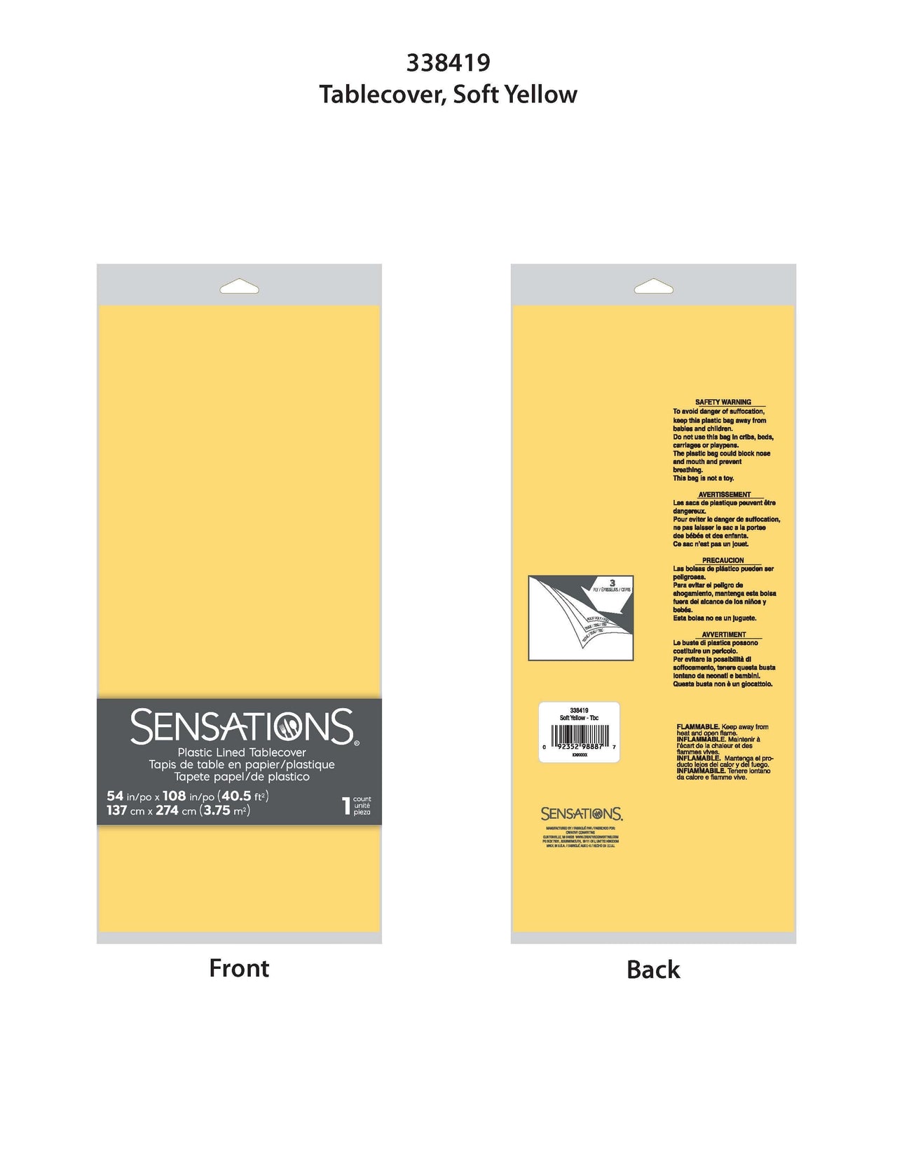 6ct Bulk Soft Yellow Tablecover, 54X108" Paper/Poly