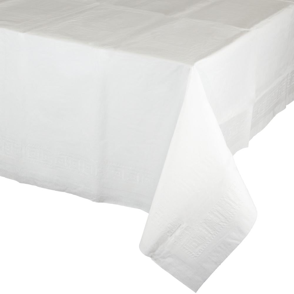 6 pc Bulk White Tablecover, 54X108" Paper/Poly