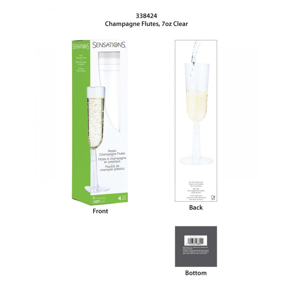 Clear Plastic Champagne Flutes, 7 Oz, 4 ct Party Decoration