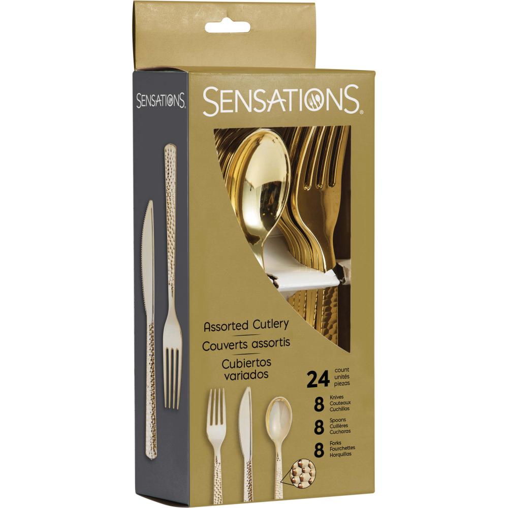 288ct Bulk Metallic Gold Hammered Assorted Cutlery