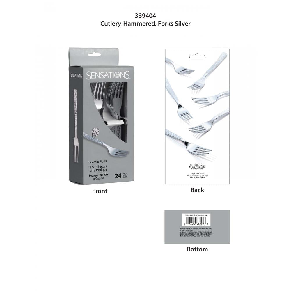 288ct Bulk Metallic Silver Hammered Plastic Forks