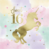 192 pc Bulk Unicorn Sparkle 16th Birthday Luncheon Napkins