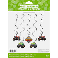 Monster Truck Rally Dizzy Danglers, 5 ct Party Decoration