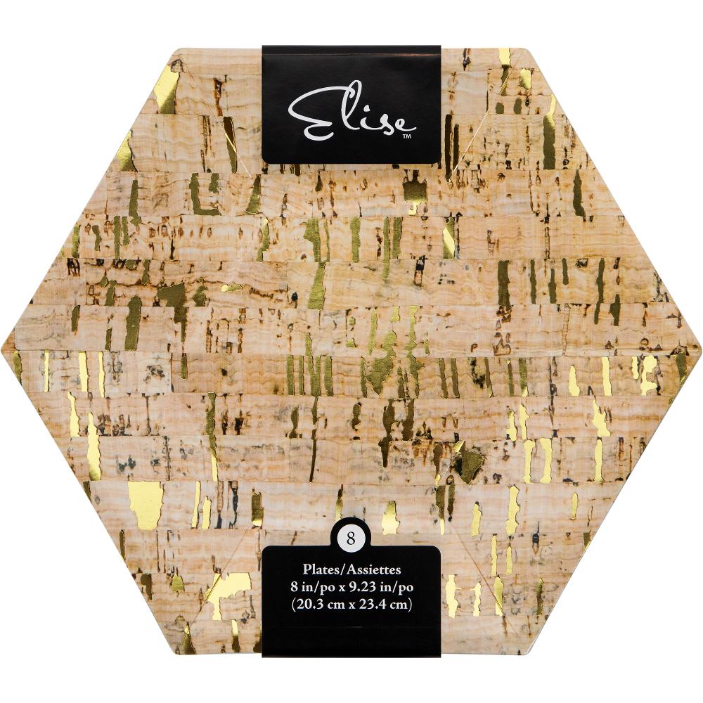 48ct Bulk Gold and Cork Hexagon Foil Dessert Plates by Elise