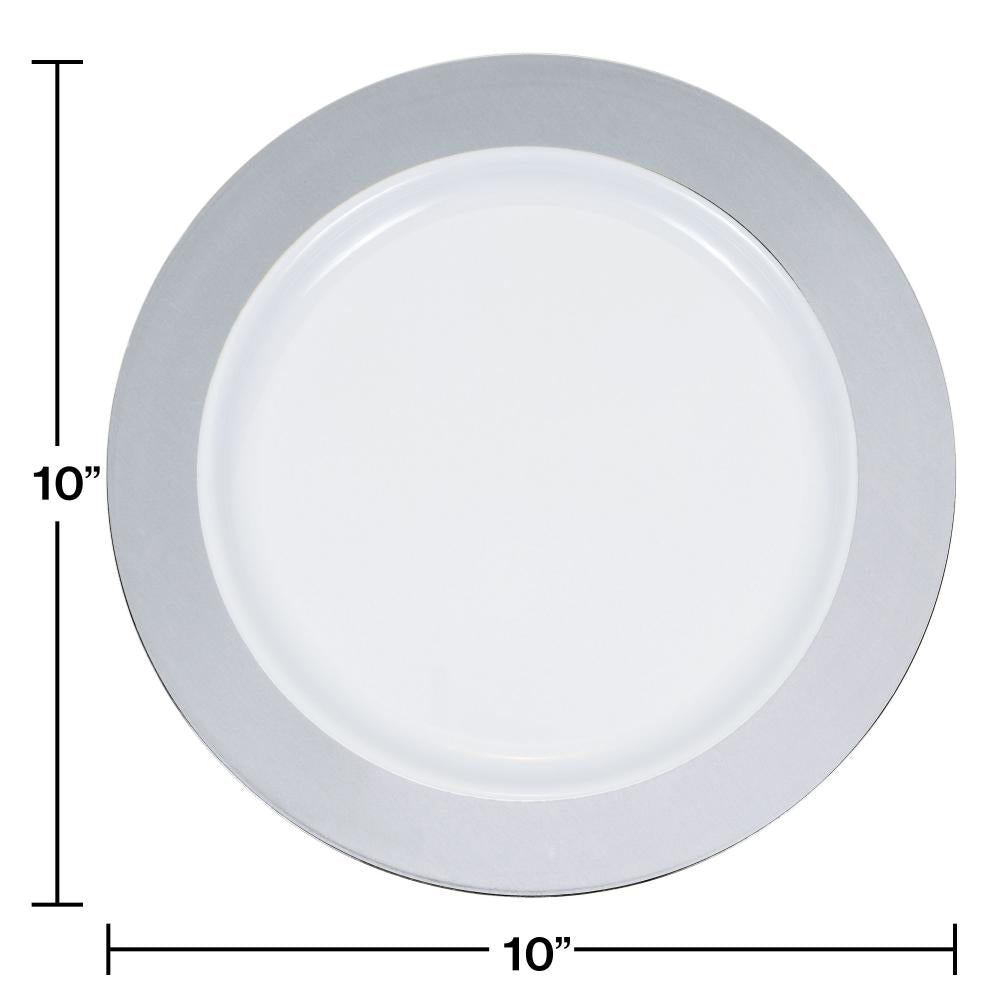 10.25" Silver Rim Plastic Plate 10ct