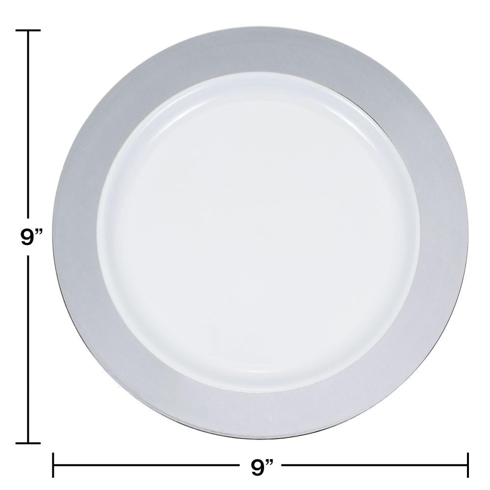 9" Silver Rim Plastic Plate 10ct