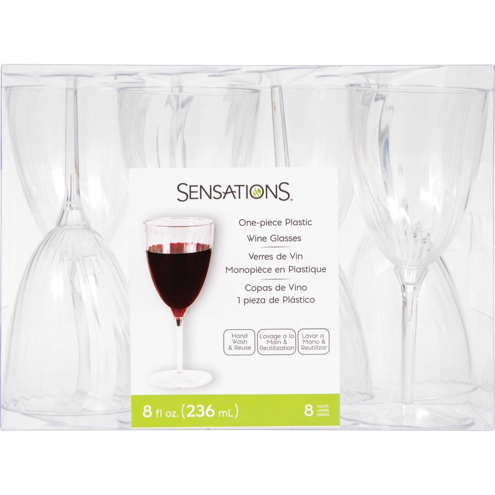 8 Oz. Clear Plastic 1-Piece Wine Glasses 8ct