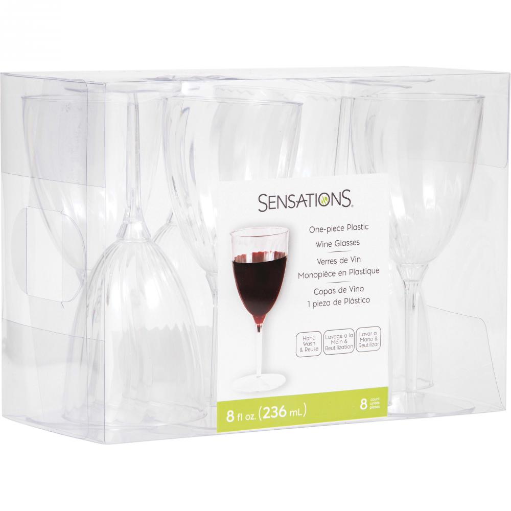 8 Oz. Clear Plastic 1-Piece Wine Glasses 8ct