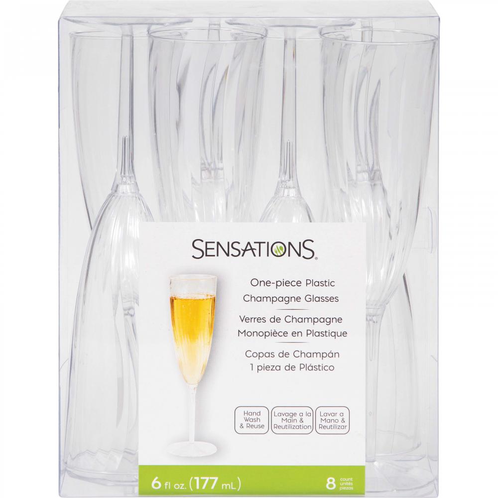 6 Oz. Clear Plastic 1-Piece Champagne Glasses 8ct
