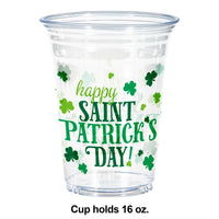16Oz Plastic Cup, Clear Happy St Pats (8/Pkg) on sale at PartyDecorations.com