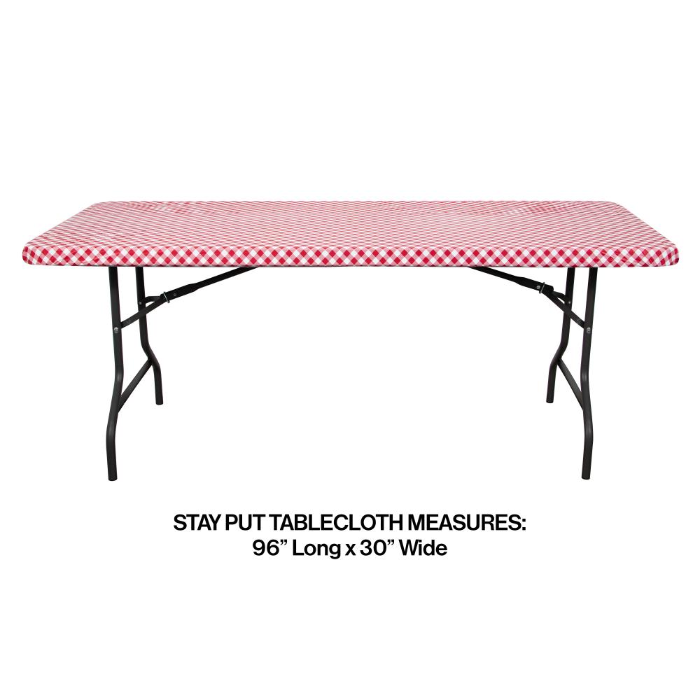 12ct Bulk Red and White Gingham 30" x 96" Rectangular Stay Put Plastic tablecover