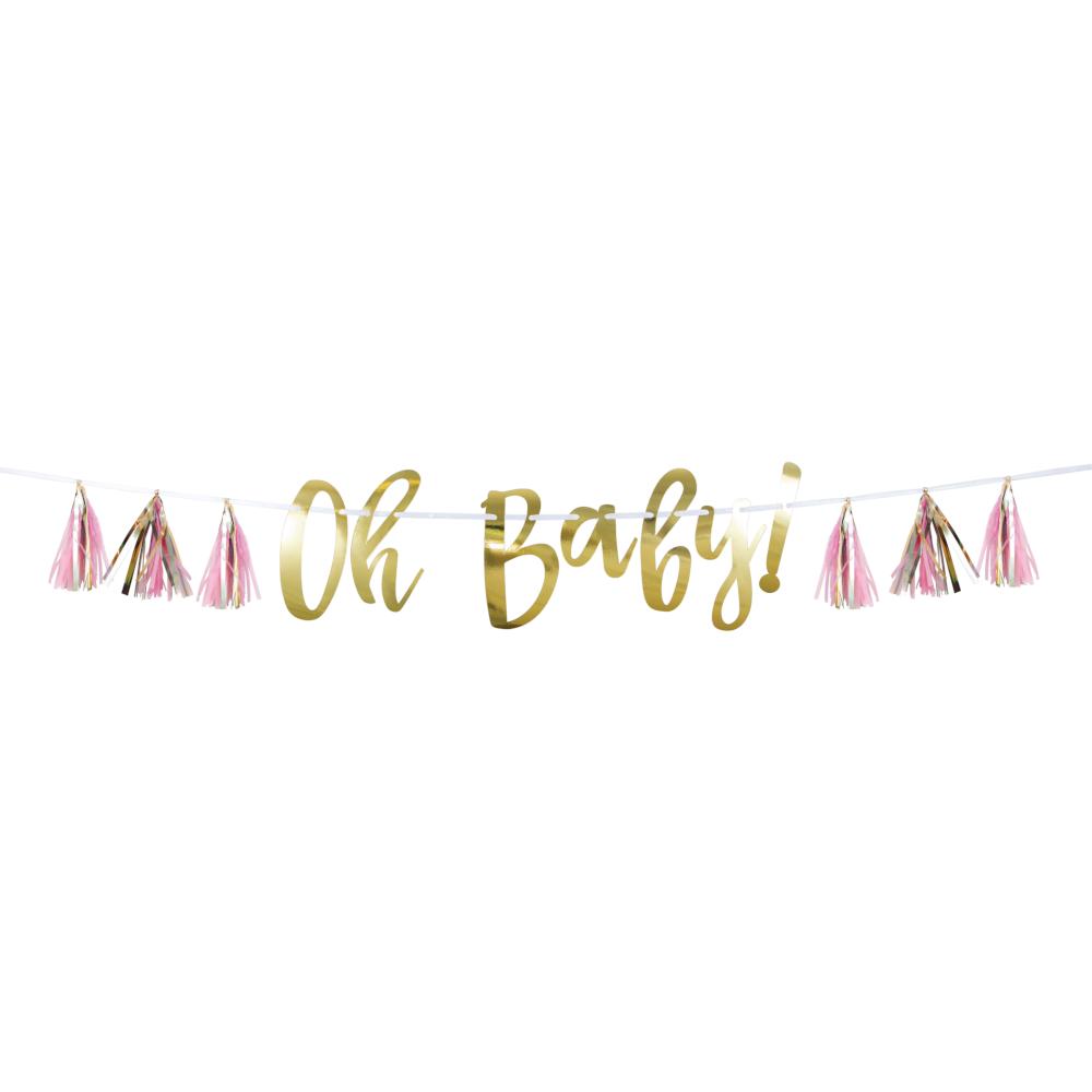 6 pc Bulk Pink and Gold Oh Baby Tassel Banners