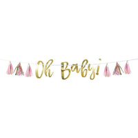 6 pc Bulk Pink and Gold Oh Baby Tassel Banners