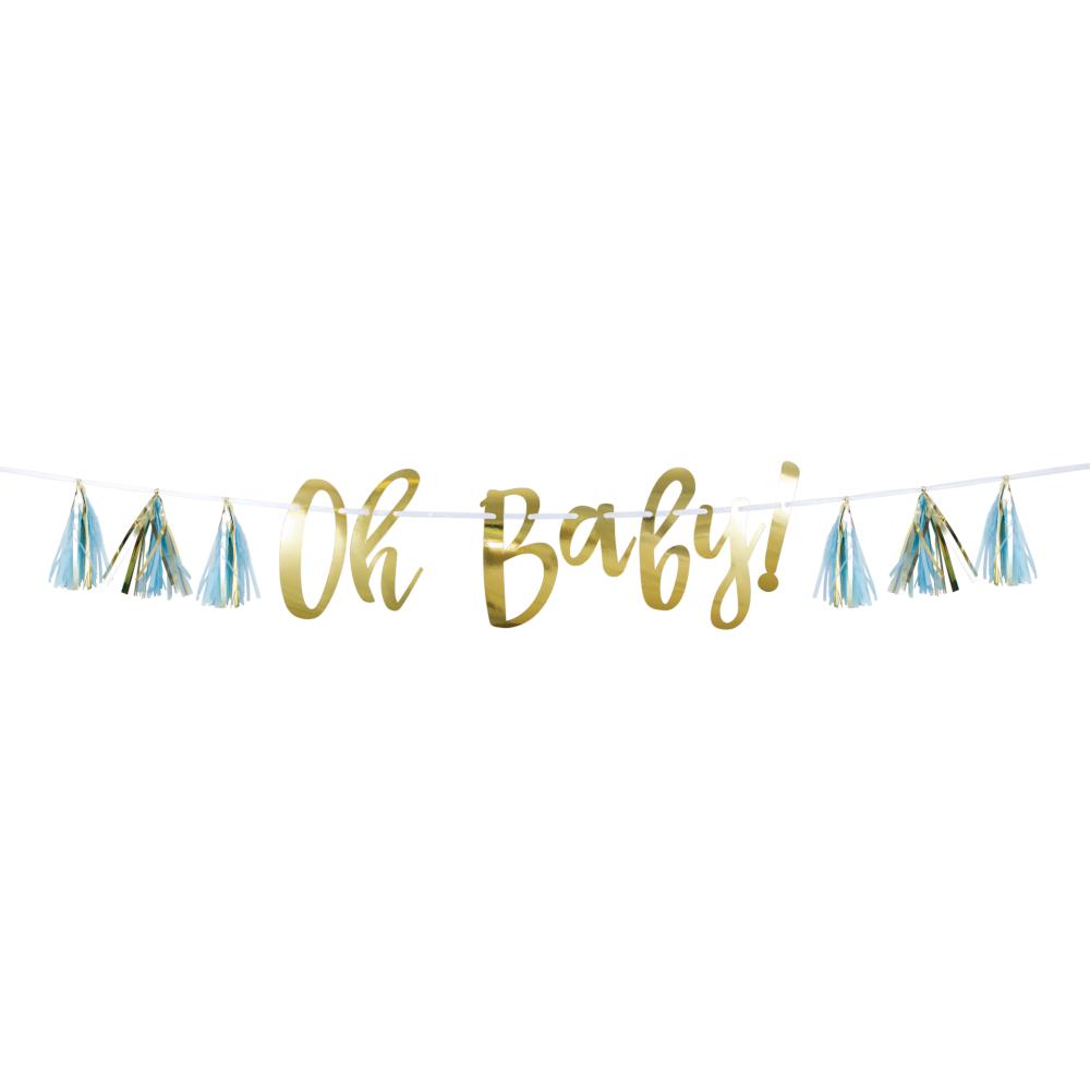 6 pc Bulk Blue and Gold Oh Baby Tassel Banners