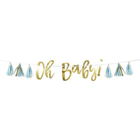 6 pc Bulk Blue and Gold Oh Baby Tassel Banners