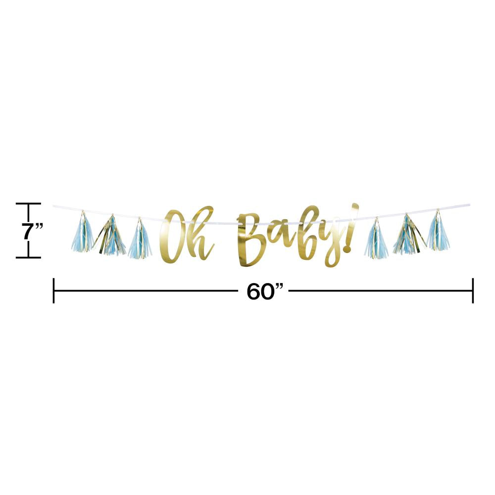 6ct Bulk Blue and Gold Oh Baby Tassel Banners