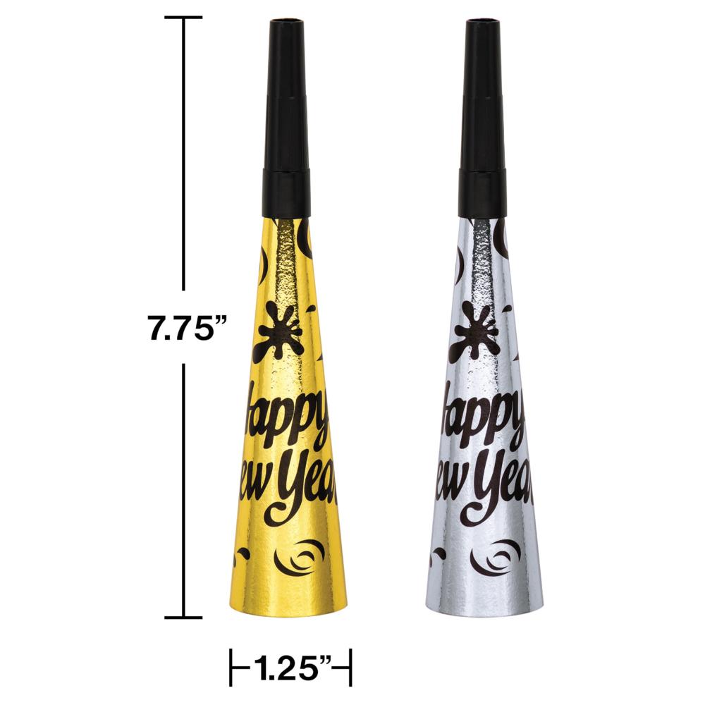 8" Horns, New Year, Silver And Gold Foil, 6 ct Party Supplies by Creative Converting