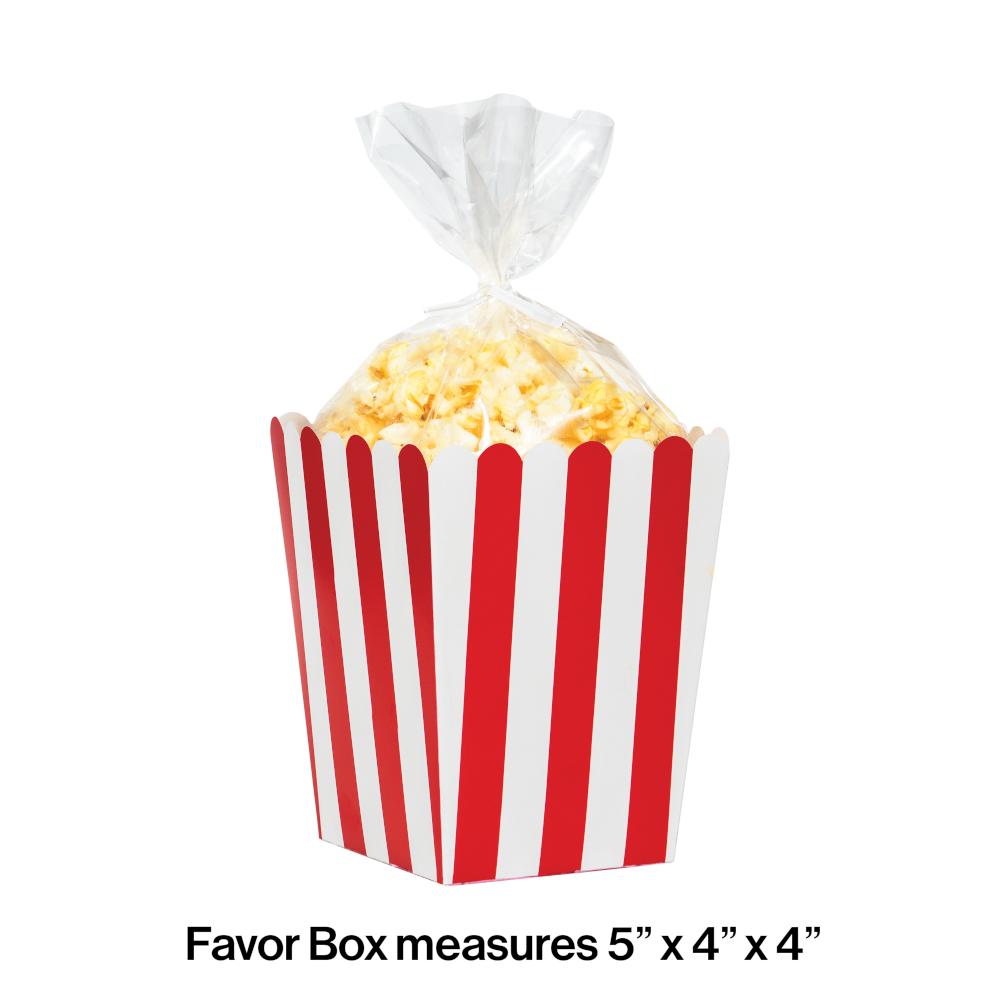 48 pc Bulk Red and White Striped Popcorn Treat Boxes with Cello Bags