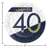 96ct Bulk Navy and Gold 40th Birthday Dessert Plates