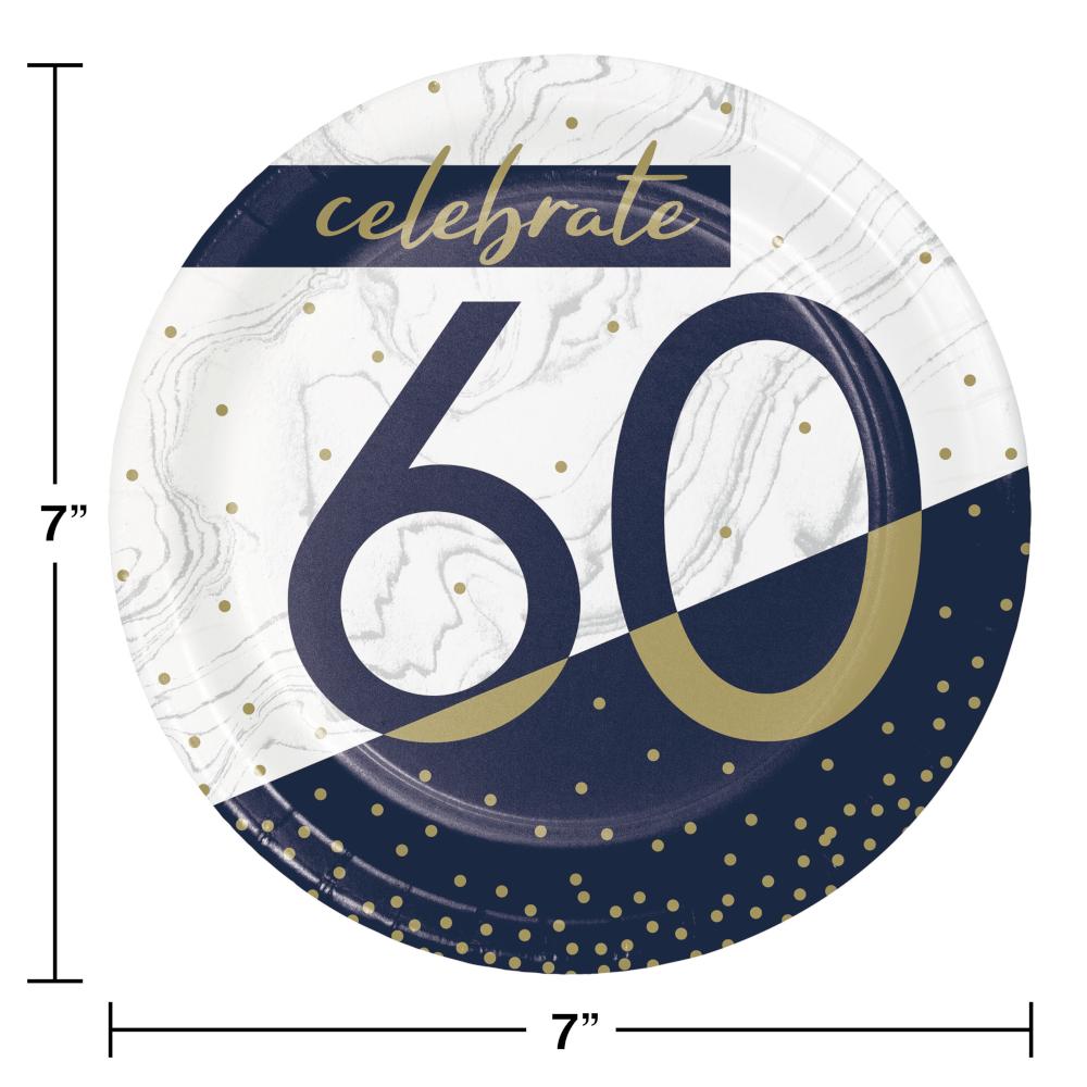 96ct Bulk Navy and Gold 60th Birthday Dessert Plates