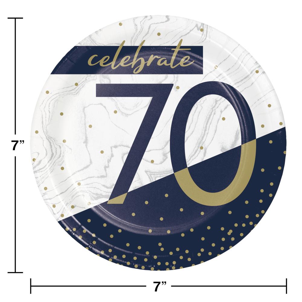 96ct Bulk Navy and Gold 70th Birthday Dessert Plates