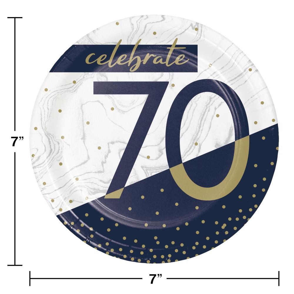 96ct Bulk Navy and Gold 70th Birthday Dessert Plates