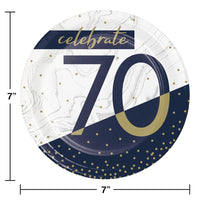 96ct Bulk Navy and Gold 70th Birthday Dessert Plates