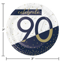 96ct Bulk Navy and Gold 90th Birthday Dessert Plates