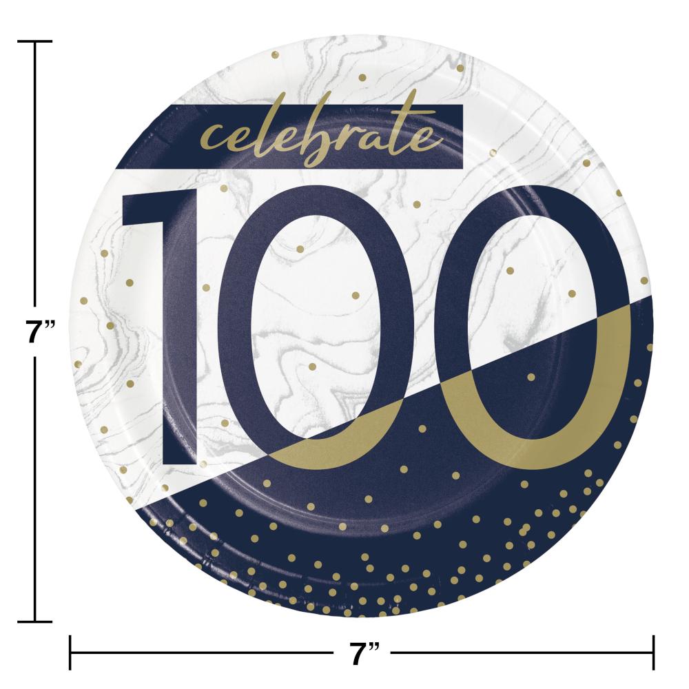 96ct Bulk Navy and Gold 100th Birthday Dessert Plates