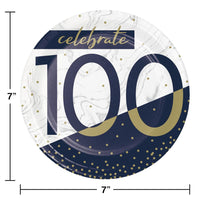96ct Bulk Navy and Gold 100th Birthday Dessert Plates