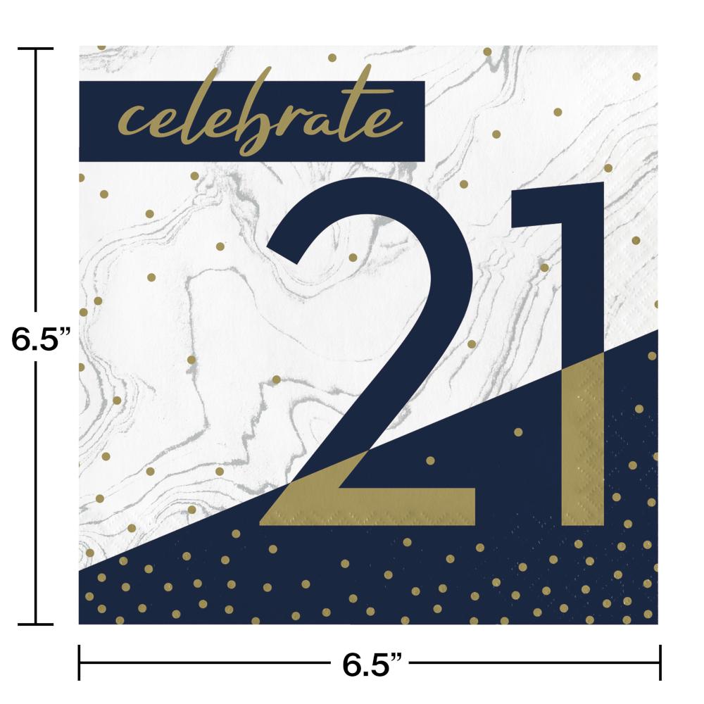192ct Bulk Navy and Gold 21st Birthday Luncheon Napkins