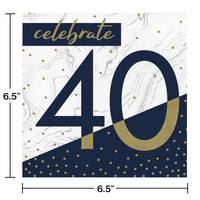 192ct Bulk Navy and Gold 40th Birthday Luncheon Napkins