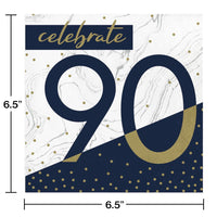 192ct Bulk Navy and Gold 90th Birthday Luncheon Napkins