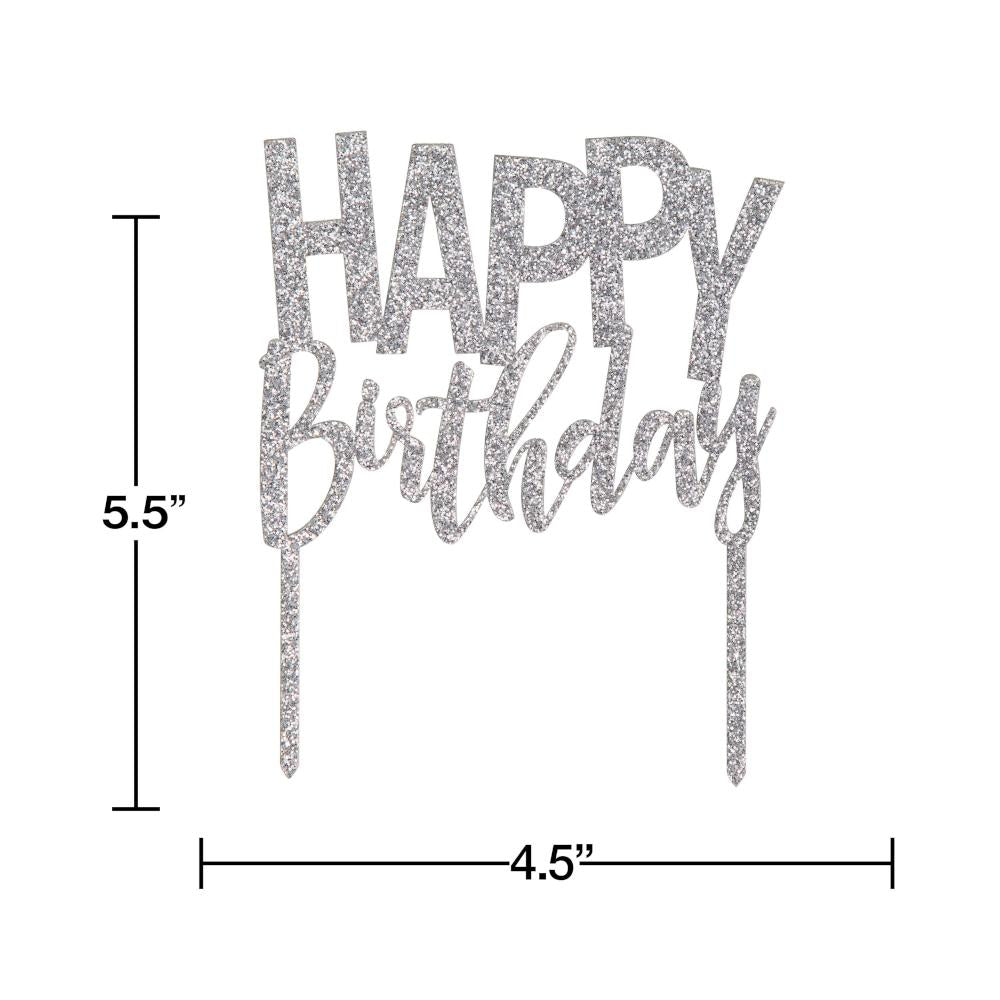 12ct Bulk Silver Happy Birthday Cake Toppers