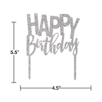 12ct Bulk Silver Happy Birthday Cake Toppers