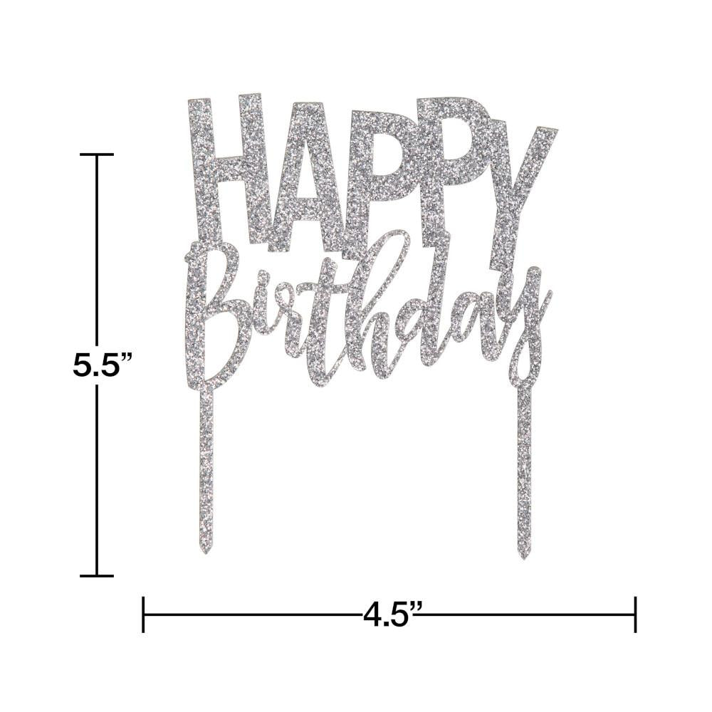 12ct Bulk Silver Happy Birthday Cake Toppers