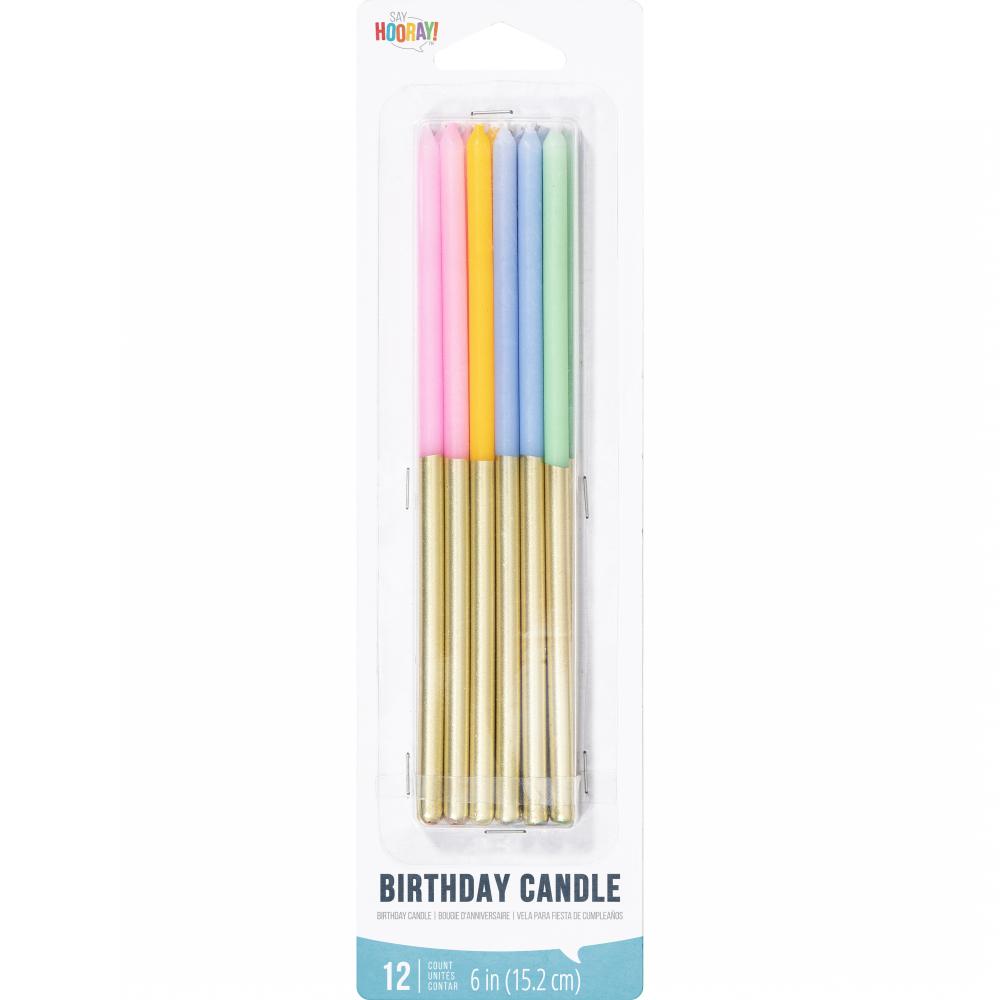 Tall Birthday Candle Pastel Gold Metallic (12/Pkg)