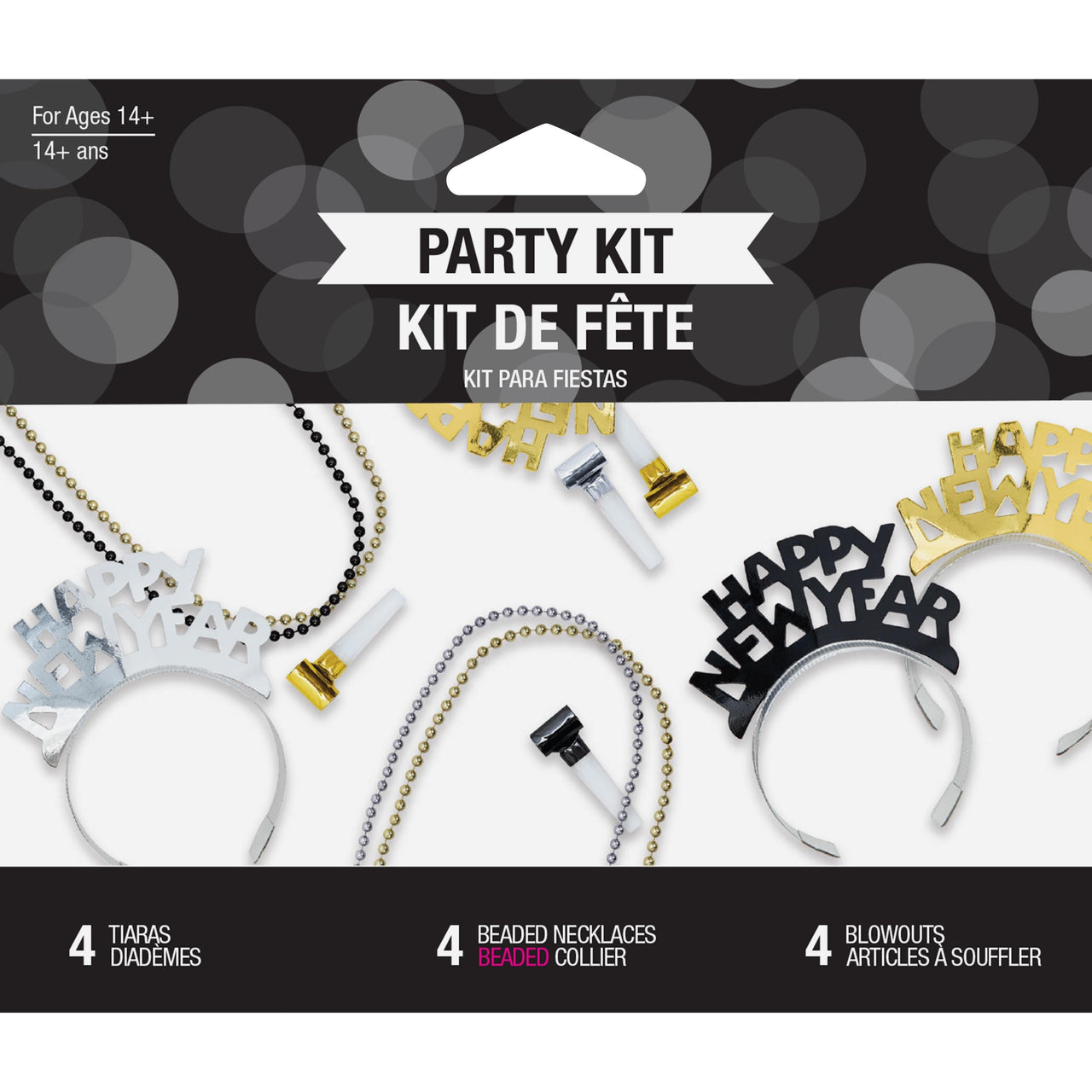 New Year's Eve Decor 4th Gold New Year Wearables Kit for 4, Black, Silver, Gold