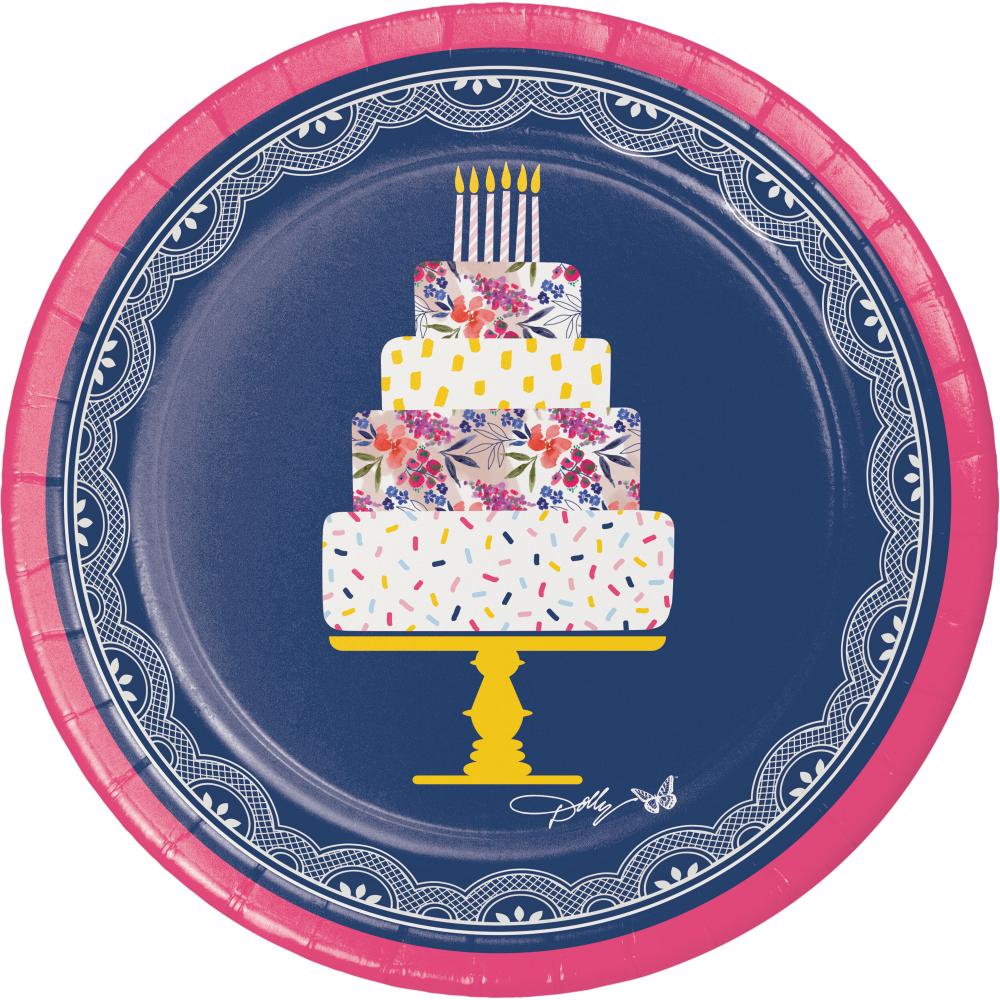 96 pc Bulk Dolly Parton Celebrate Floral 6.75" Paper Dessert Plates
