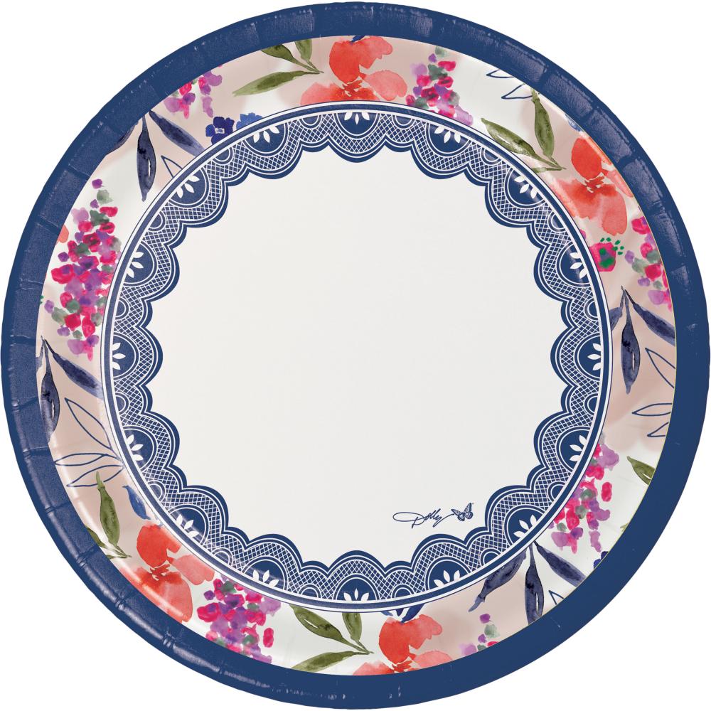 96 pc Bulk Dolly Parton Celebrate Floral Paper Banquet Plates