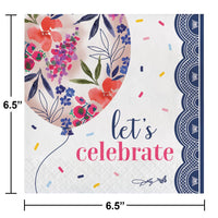 192ct Bulk Dolly Parton Celebrate Floral Balloon Paper 2 Ply Luncheon Napkins
