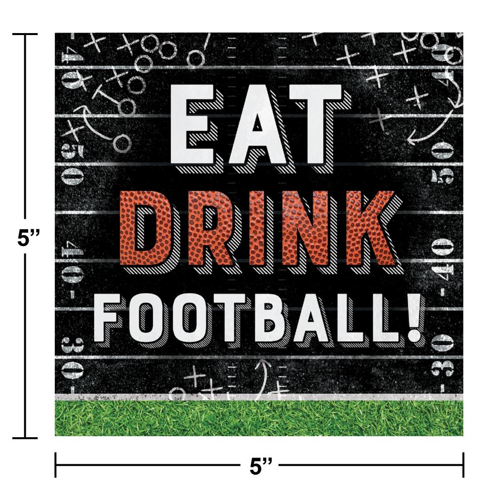 Bulk Case of Football Eat Drink Beverage 2ply Napkin (16/Pkg)