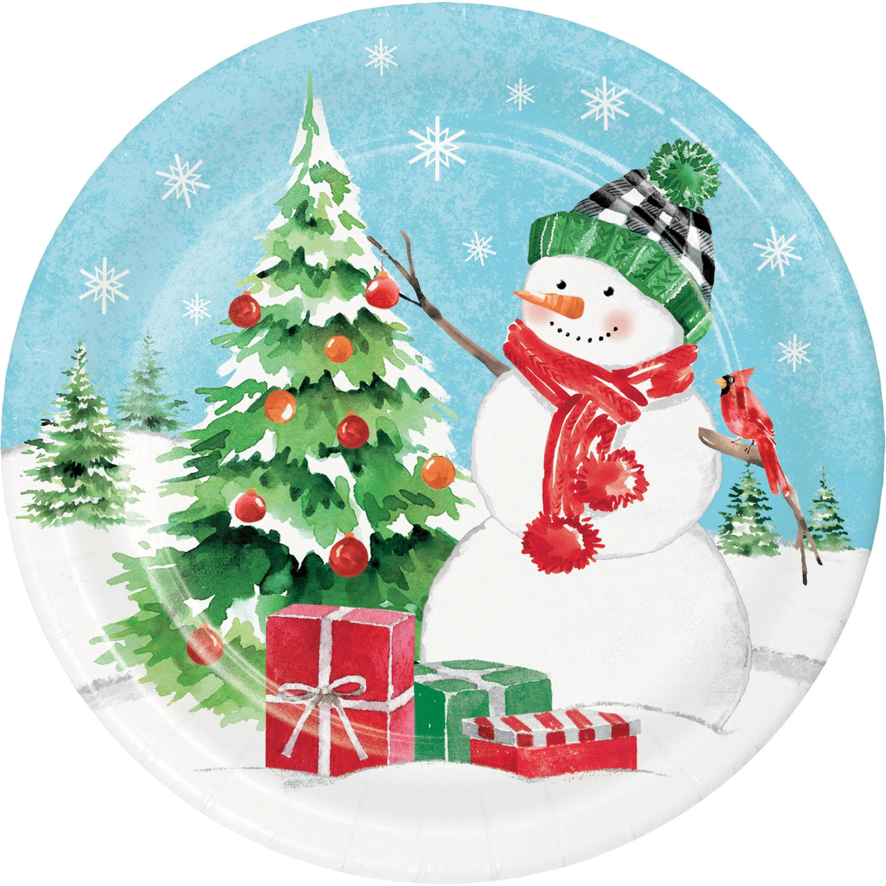 96 pc Bulk Snowflakes and Snowmen 6.75 Inch Dessert Plate
