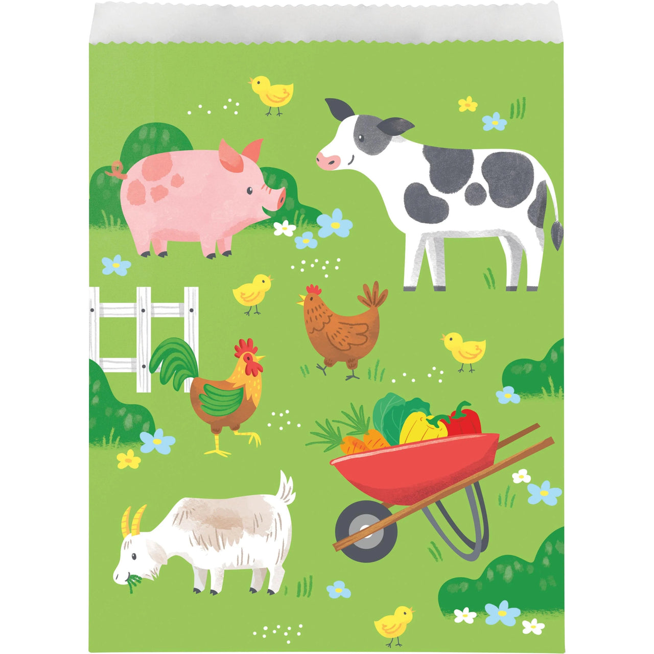96 pc Bulk Farm Animals Paper Treat Bags, Large