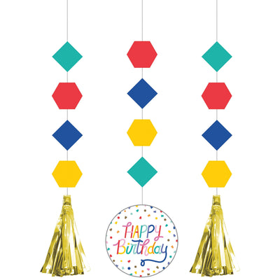 36 pc Bulk Birthday Confetti Hanging Cutouts w/ Tassels