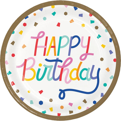 96 pc Bulk Birthday Confetti 8.75 Inch Dinner Plate