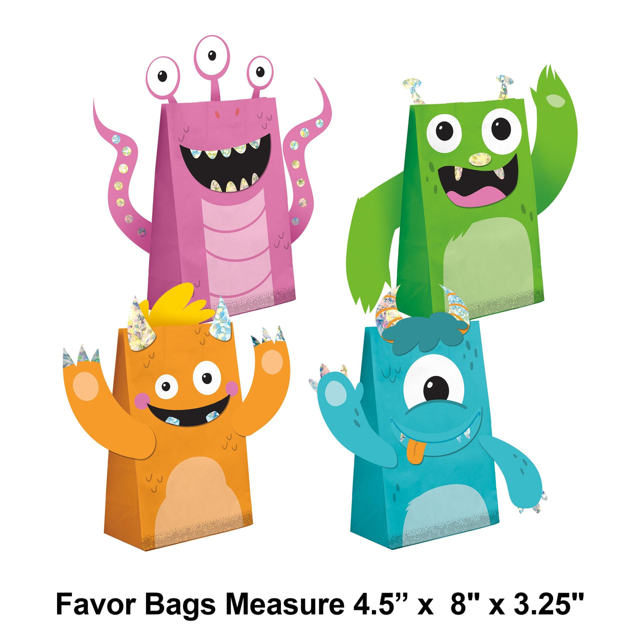 Bulk Case of Monsters Paper Treat Bags with Attachments