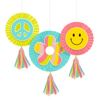 36 pc Bulk Flower Power Paper Fans w/ Tassels
