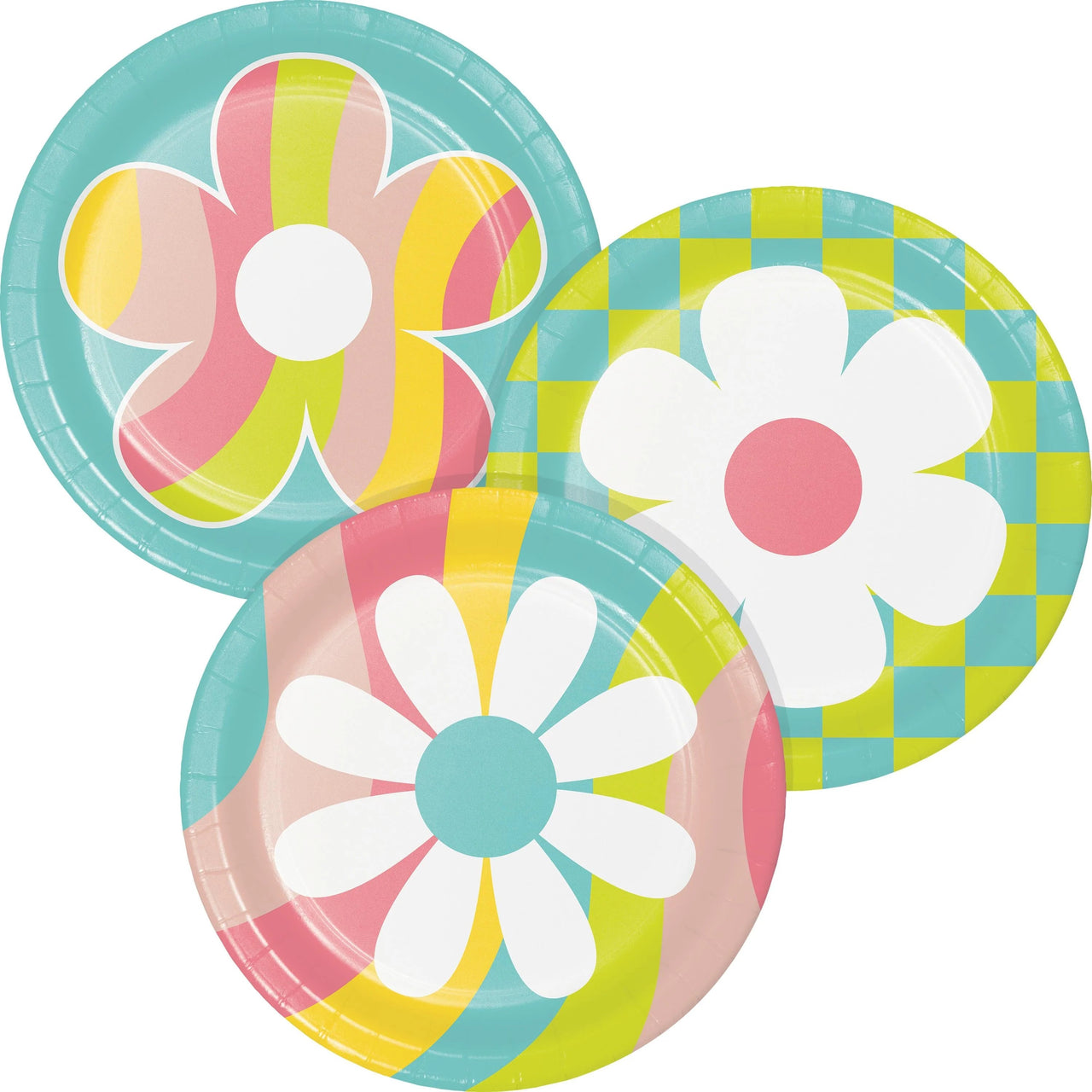 96 pc Bulk Flower Power 6.75 Inch Dessert Plate, Assorted Designs