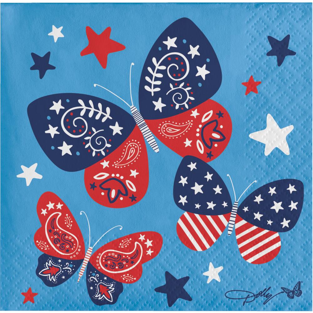 192 pc Bulk Dolly Parton Patriotic Butterflies Paper Beverage Napkins